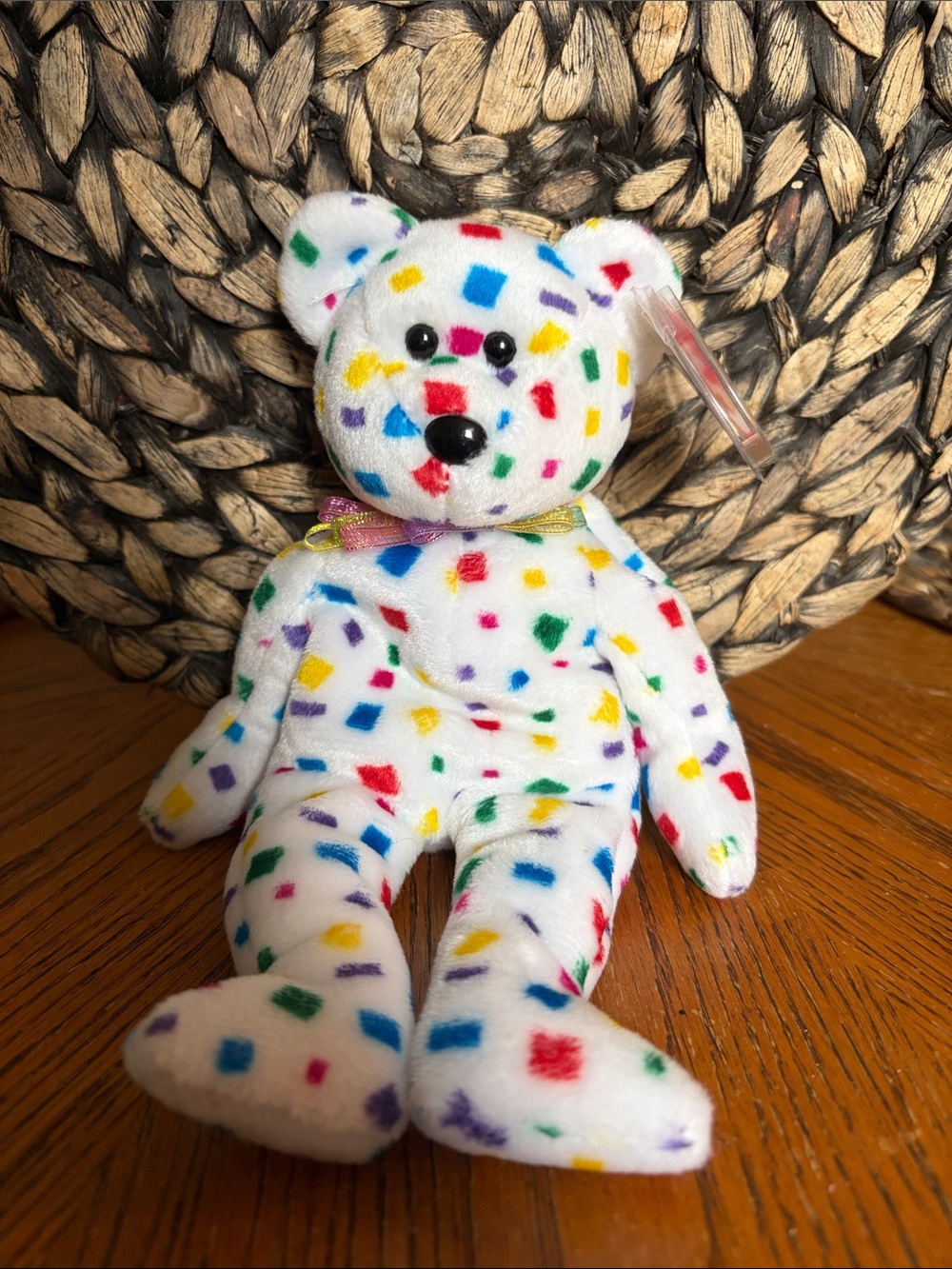 TY 2K Multicolor Confetti Bear - White Speckled Kids Toy